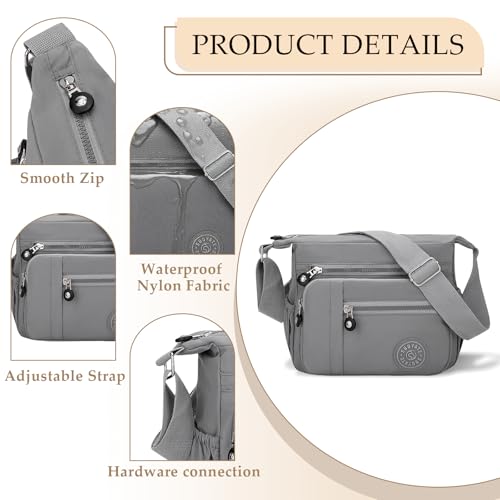 Womens Cross Body Bag Casual Umhängetasche Handtasche Multi Pocket Messenger für den täglichen Gebrauch Einkaufen (grau)