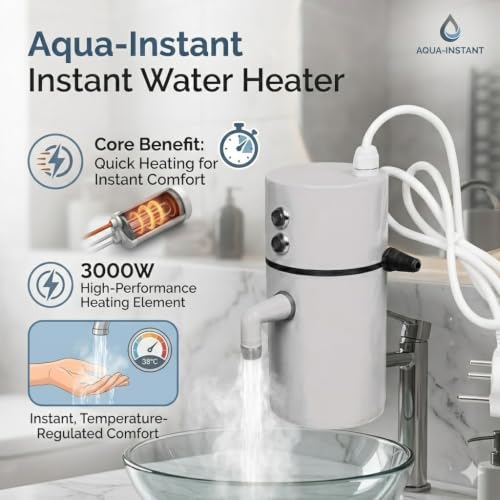 Image of Drumstone Instant Electric Water Heater for Bathroom & Kitchen, Fast Heating Portable Geyser with Temperature Control, Safety Protection & Durable Tank Design