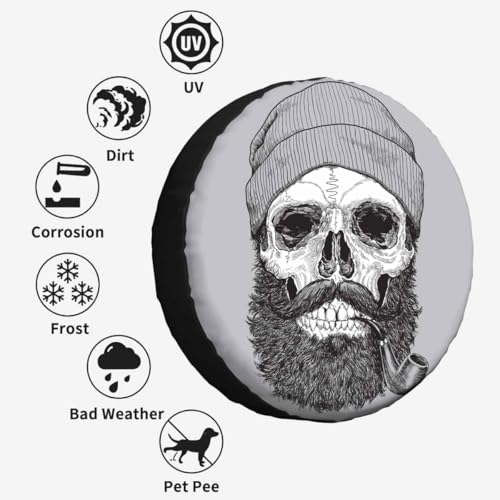 Image of Skull Spare Tire Cover 15 inch Sailor Sea Captain Hipster Pipe Beard Skeleton Man Polyester Universal Wheel Tire Cover for Trailer Camping Weatherproof for Rv SUV Truck Camper Travel