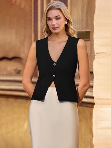Yousify Womens Sweater Vest V Neck Button Down Crop Knit Tank Top Fashion 2025 Sleeveless Basic Cardigans4