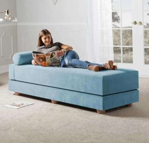 Image of SOUL CRAFT Daybed /Fold-Out Sleeper, Queen-Size Mattress Solid Wood Queen Bed Solid Wood Queen Bed (Cyan)