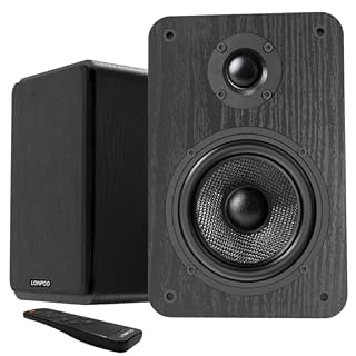 LONPOO Bluetooth Bookshelf Speakers, 60W Powered Speakers with Bluetooth/AUX-in/Optical/RCA, 4″ Woofer and 1″ Tweeter (Black) - Les Beatles, Paul McCartney, John Lennon, RIngo Starr, George Harrison