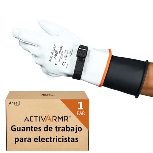 Ansell ActivArmr 96-002, Guantes Aislantes Dieléctricos, Protección Eléctrica Class 00 & 0 (Tensión 500V-1000V), Guantes de Trabajo de Cuero, Talla XL (1 Par)
