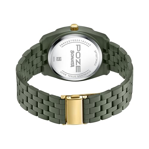 Image of Sonata Poze 6 Terra Trails Quartz Olive Round Dial Men's Watch | Stainless Steel Strap Material | Watches for Men Analog - SP70073KM02