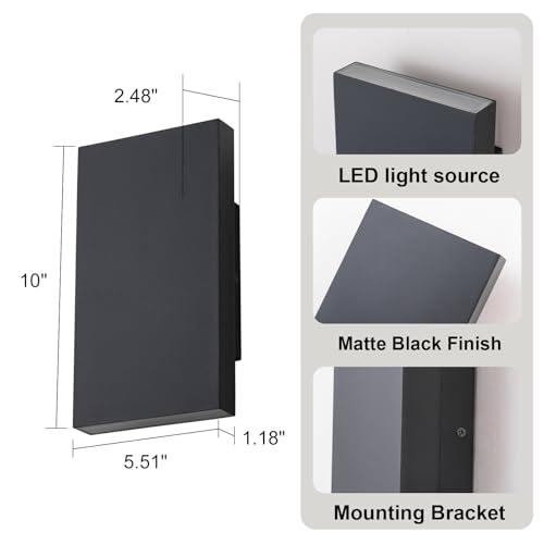 Image of 10 inch RGB Modern Outdoor Wall Light Color Changing Outdoor Sconce Lights with Remote Control or App Control, Black Up and Down Exterior Lighting Fixtures for House Garage Patio Porch