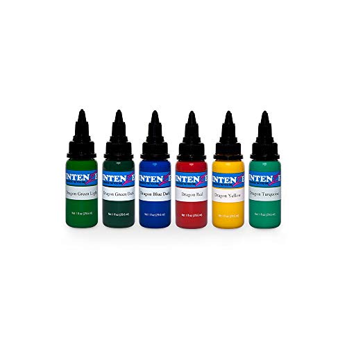 Japanese Dragon Tattoo Ink Supplies 6 Intense Vibrant Japanese Ink Colors, 1 Ounce Bottles, Set of 6