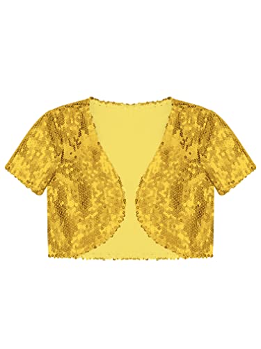 FEESHOW Kids Sparkly Sequins Short Sleeve Bolero Flower Girls Shrug Outerwear Open Front Cardigan Party Dress Cover up3
