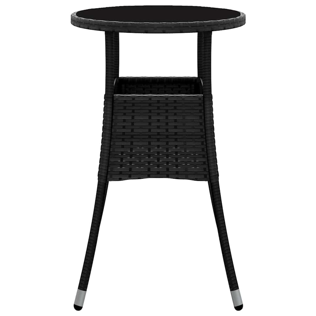 Mesa de jardín Ø60 x 75 cm de polirratán y cristal templado negro resistente a la intemperie con construcción de metal estable para terraza, balcón, pícnic, camping lounge