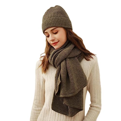 Damen Winter Strickmütze Schal Set Leopard Beanie Mütze Nackenwärmer Skimütze, Braun, EinheitsgröÃŸe