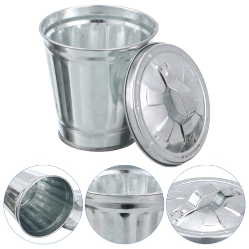 Mini caneca de basura con tapa para escritorio plateada miniatura 7