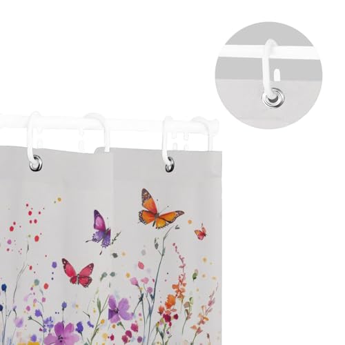 Rideau de douche tissu imperméable fleurs et papillons 157x183cm - 6