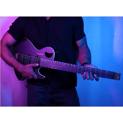 Image of Kadence Headless Electric Guitar HL01, Lightweight Solid Electric Guitar, Solid Ash Wood Body, Alinco H-H Pickup, Rounded Frets, Fixed Bridge, Matt Deep Pore Paint Finish with Bag and Cable (Black)