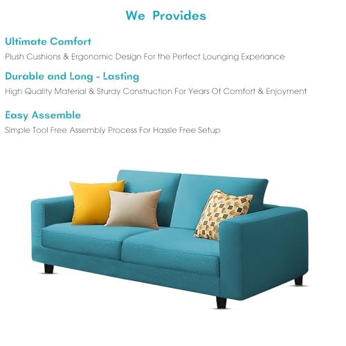 Image of Galib 2 Seater Sofa Set for Living Room (Turquise Fabric) Premium Fabric Sofa Set