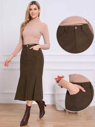 Allegra K Corduroy Skirt for Women Fall High Waist Casual Work Bodycon Midi Mermaid Skirts2