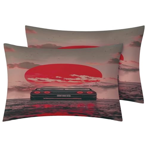 QEODAH Jdm Duvet Cover Double - Japanese Race Car Bedding Set of 3 - Reversible Printed Quilt Cover and 2 Pillowcases - 110gsm Soft Brushed Microfiber Bed Set with Zipper Closure