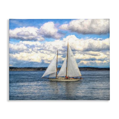 'Quaint Sailboat Floating Ocean Fluffy White'| Canvas Art