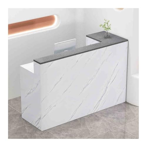 Generico Banco Reception Moderno, Elegante bancone Negozio e Tavolo Vendite per Ufficio, raffinata Finitura in Legno Effetto Marmo con Piano Ispessito (Marmo Grigio, sin