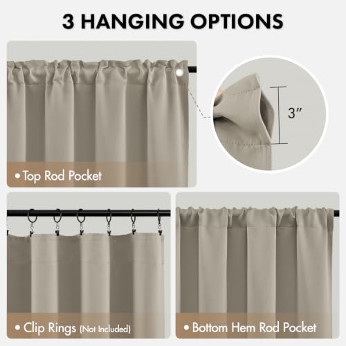 Image of MIULEE 4 Panel Set Short Bedroom Blackout Curtains 54 Inch Long Cobblestone | Thermal Curtains for Summer Heat, Light Blocking Privacy Window Drapes, Top&Bottom Rod Pocket