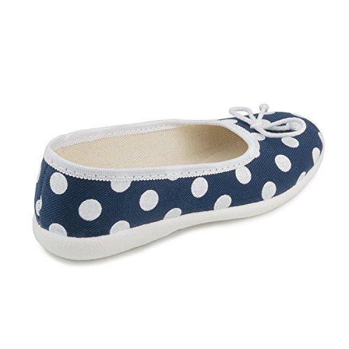 Kamila 1383 Little Girls' Polka Dots Navy Blue Natural Canvas Ballet Flat2
