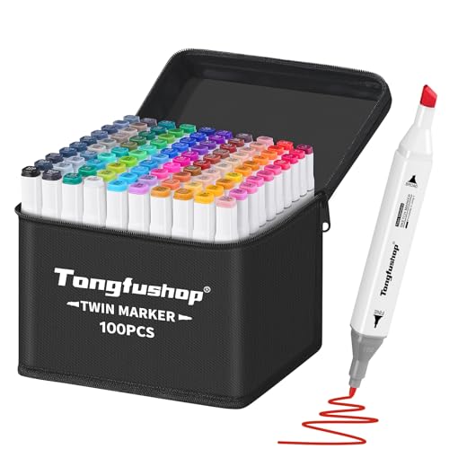 Tongfushop Filzstifte Alkohol Marker, 80 Farben Marker Set mit Feinspitze & Breitspitze, 2-Sekunden Schnelltrocknend, Alkohol Stifte mit Anti-Seepage Abstandshaltern für Malerei, Design