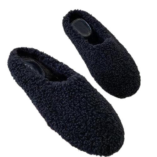 Women's men's plush slippers cotton slippers round headed slippers plush wool slippers soft rolled edge slippers lightweight home shoes wool lining comfortable loafers