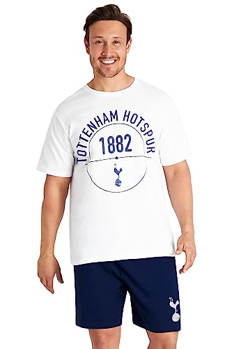 Tottenham Hotspur F.C. Pyjamas for Men Set Short PJs Lounge Set Sleepwear Breathable Nightwear Spurs Football Gifts for Men (White/Blue, M)