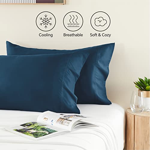 Image of BEDELITE King Pillow Cases Set of 2, Rayon Derived from Bamboo, Navy Blue | Cooling and Breathable Pillow Cover for Hot Sleepers & Night Sweats, Silky Soft Cozy, Envelope Closure, 20x36 Inches