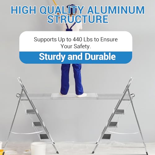 Image of 9-15FT Aluminum Telescoping Plank, 440Lbs Capacity, Extension Scaffolding Plank with Skid-Proof Platform Scaffold Ladder Accessory