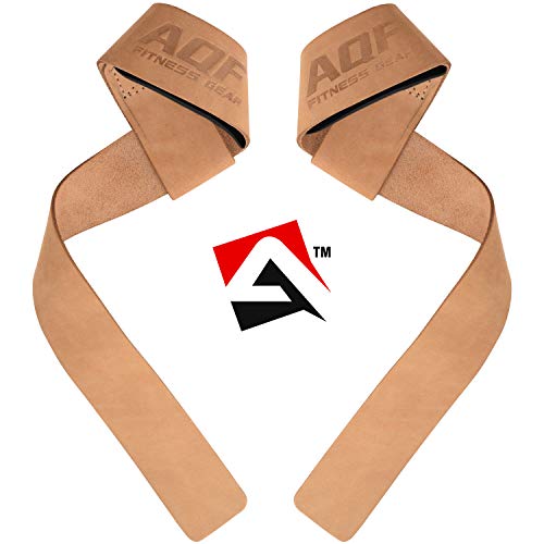 AQF Neopreno Acolchado Straps Powerlifting, Straps Gym Levantamiento De Pesas con Soporte Muñequera, Agarraderas Gym, Muñeqeras Para Entrenamiento, Culturismo Potencia (Cuero Marrón)