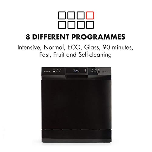 Klarstein Amazonia Neo - vaatwasser, vaatwasser, vrijstaand, semi-geïntegreerd, 205 kWh/jaar, 55 cm breed, 8 couverts, 8 programma's, Aquastop, zwart - Afbeelding 5