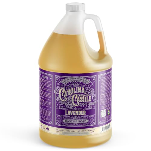 Carolina Castile Soap Lavender Scent – Certified Organic Base, High Olive Oil Content, Non-Drying, Made with Organic Oils, Concentrated Natural Body Wash for Men and Women (Lavender, 1 Gallon)
