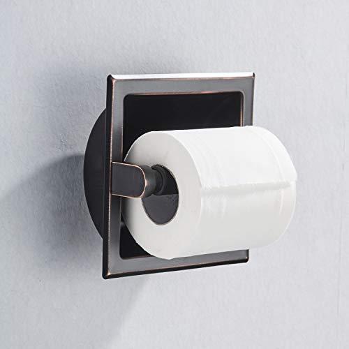 Junsun Oil Rubbed Bronze Recessed Toilet Paper Holder Stainless Steel Orb Toilet Paper Roll Holder Tissue Holder Tissue Roll Holder 6" X 6" Square Jumbo Mega Roll Holder Rear Mounting Bracket Included #TOP3