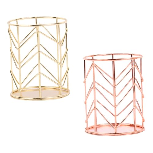 AUTSUPPL 2個 錬鉄の化粧ブラシのバケツ ゴールドメイク ペンシルポットホルダー デスクトップジュエリーホルダー 鉛筆カップ メイクブラシ収納ホルダー 絵筆オーガナイザー 雑貨ホルダー 金属