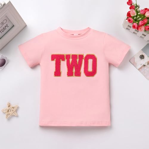 Image of ODASDO Kids Girls 2d 3rd 4th 5th 6th Birthday Party Outfit Short Sleeve T-shirt Tops Rainbow Tutu Skirt 2pcs Set