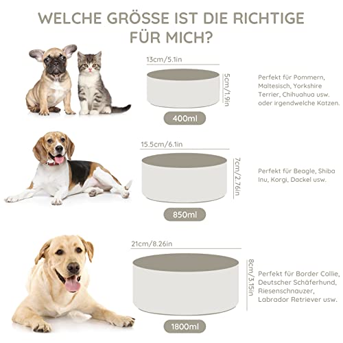 SPUNKYJUNKY Hundenapf Keramik Doppel Hund Futternapf mit Bambus Ständer für Katzen und Hunde (400ml, 2-Grau)