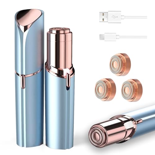 Image of tuokiy Facial Hair Removal for Women, Painless Face Shaver for Womens, Face Razors for Lip, Chin with USB Rechargeable, Blue 3 PCS Heads
