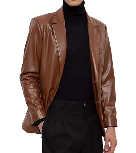Image of Leather Blazer for Men Real Lambskin Mens Leather Coat Classic 2 Button Black Leather Blazer Men Leather Coat