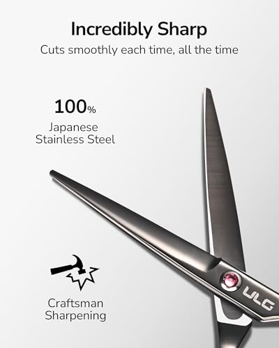 Image of Hair Cutting Scissors, ULG Professional Hair Scissors 6.5 inch Right-Hand Razor Edge Barber Shears Salon Hair Cutting Shears Made of Japanese Stainless Steel, Hand Sharpened Black-Pink