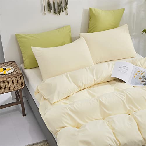 Image of KAREVER Light Yellow Comforter Set Queen Off White Bedding Set Men Beige Breathable Ivory Bedding Set Women Soft Off White Queen Ivory Bedding Comforter Set Queen