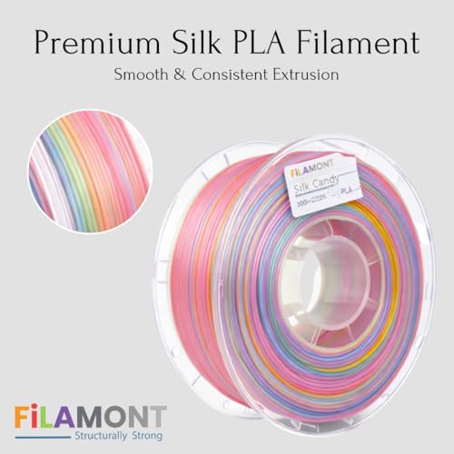Image of FILAMONT Premium Shiny Silk PLA 3D Printer Filament 1.75mm 1kg Spool, Smooth High-Detail Printing with Silky Gloss Finish - (Silk Candy Rainbow)