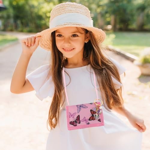 MHwan Brustbeutel Kinder, Wunderschöner Schmetterling Portmonee Kinder mit Sicherheitsschnalle Gegen Ersticken und 7 Unabhängigen Aufbewahrungsfächern, Einschulung und Geburtstagsgeschenk für Mädchen
