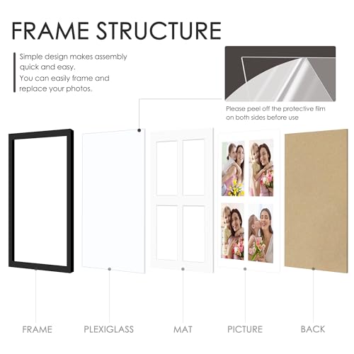 Image of DUENPY 9x12 Picture Frame 4-Opening 3.5x5 Collage Picture Frame Displays Four 3.5x5 inch Photos Collage Wall Decor Wall Hanging or Tabletop Black