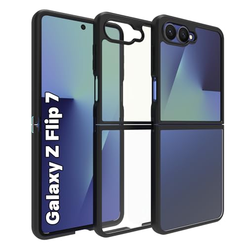 Image of RIGGEAR Shockproof Sleek Hybrid Armor Back Cover Case for Samsung Galaxy Z Flip 7 (Black TPU Bumper and Clear PC)