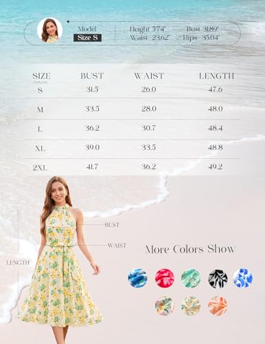 Image of Bbonlinedress Women Floral Midi Dress 2026 Halter Summer Spring Boho Casual Beach Vacation A-line Flowy Sun Dresses