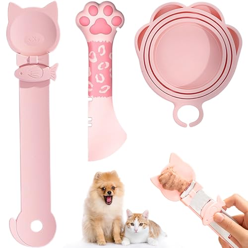 Image of PETPAWLOVELY-Cat&Dog Food Can Covers Lids,Silicone Cat Food Spatula or Can Opener,Cat Treat Spoon.Multi-Function Cat Treat Dispenser Spoon,1 Lid&2 Spoon for Wet Food(Pink)