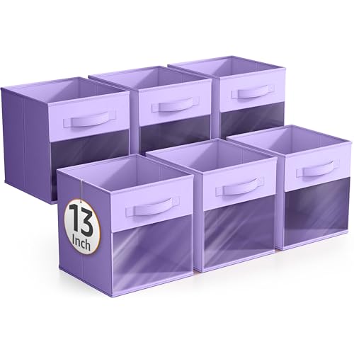 Sorbus 13 Inch Storage Bins with Clear Window - 6 Foldable Baskets for Organizing Clothes, Toys, Books - Sturdy Collapsible Fabric Storage Cubes with Handle - Storage Baskets for Shelves, Closets - Image 7