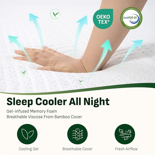 Image of Softa 10 Inch Queen Cooling Gel Memory Foam Mattress, Breathable Bamboo Cover, Fiberglass Free, Green Tea Support Foam, Medium Firm Feel for Pressure Relief, CertiPUR-US Certified, Mattress in a Box