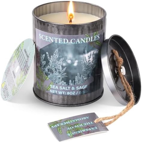 Scented Candles for Home, 8oz Soy Candle, 50H Burn, Sea Salt & Sage Aromatherapy, White Candle in Gift Box, Perfect for Birthday, Mother's Day, Christmas