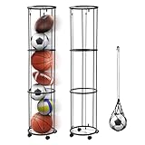 KIFFRIDE 3-Layer Vertical Ball Storage Rack, Garage Ball Storage Rack, Wall-Mounted Basketball Holder - Comes with Mesh Drawstring Ball Bag - Suitable for Football, Volleyball, Soccer, Basketball
