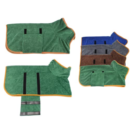 Hixingo Hundebademantel Mittelgroße Hunde, Hundehandtuch Extra Saugfähig Mikrofaser Badetuch mit Klettverschluss Verstellbar Haustier Handtuch für Katzen und Kleine Große Hunde (Grün,XL-75cm Back)